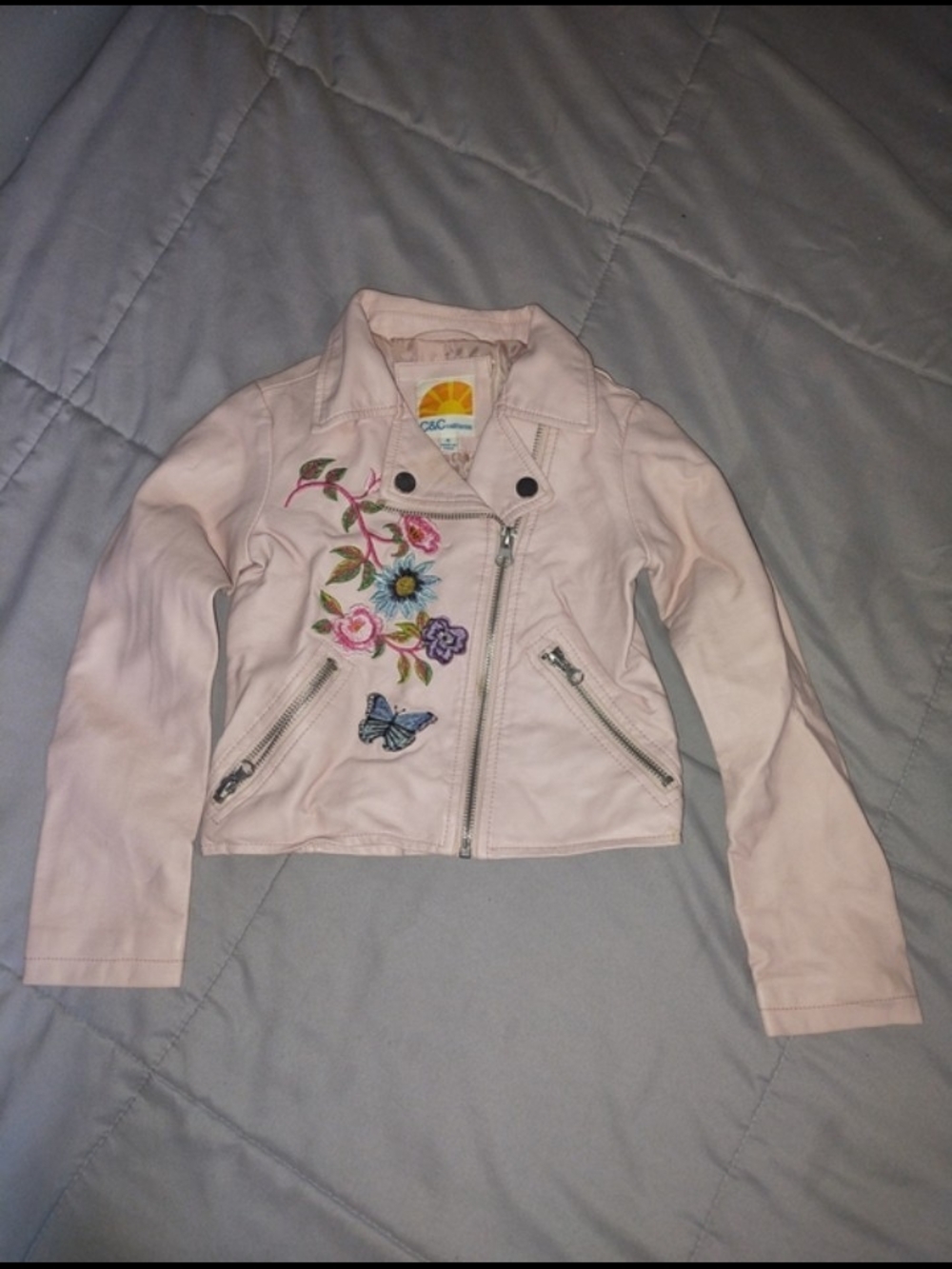 C&C California Pink Leather-Look Jacket with Sun Logo